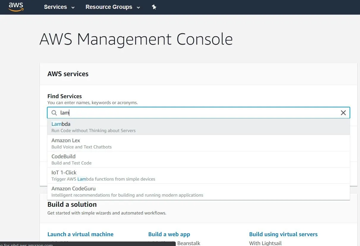 AWS Console Search