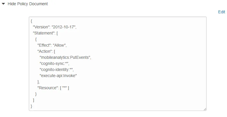Add permission in policy document