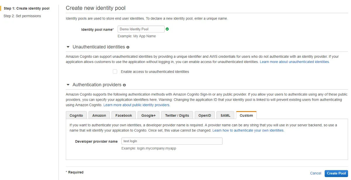 Creating An Identity Pool