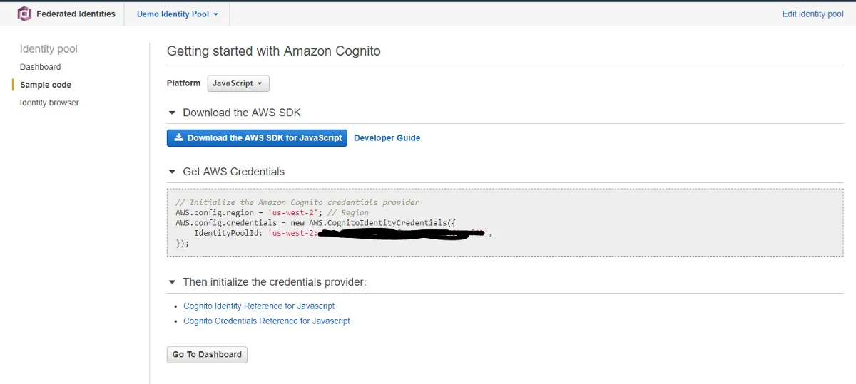 Identity pool sample code